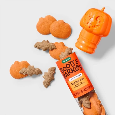 Halloween Pumpkin Flavor Biscuit Filled Jack-O-Lantern Tube Dog Treats - Boots & Barkley™ 5oz 1 Halloween Pumpkin Flavor Biscuit Filled Jack-O-Lantern Tube Dog Treats - Boots & Barkley™ 5oz