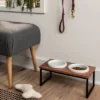 Modern Short Metal Elevated Dog Bowl With Natural Wood Top - Black - Boots & Barkley™