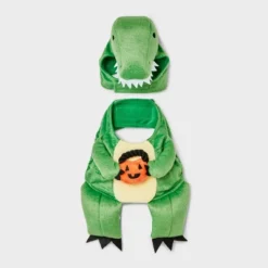Dino With Pumpkin T-Rex Pail Dog And Cat Frontal Costume - Boots & Barkley™ Light Green